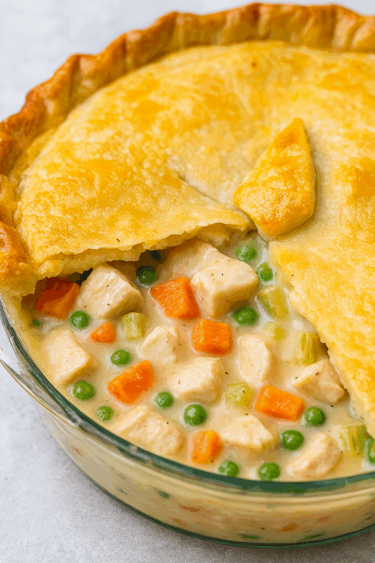 a golden-brown chicken pot pie