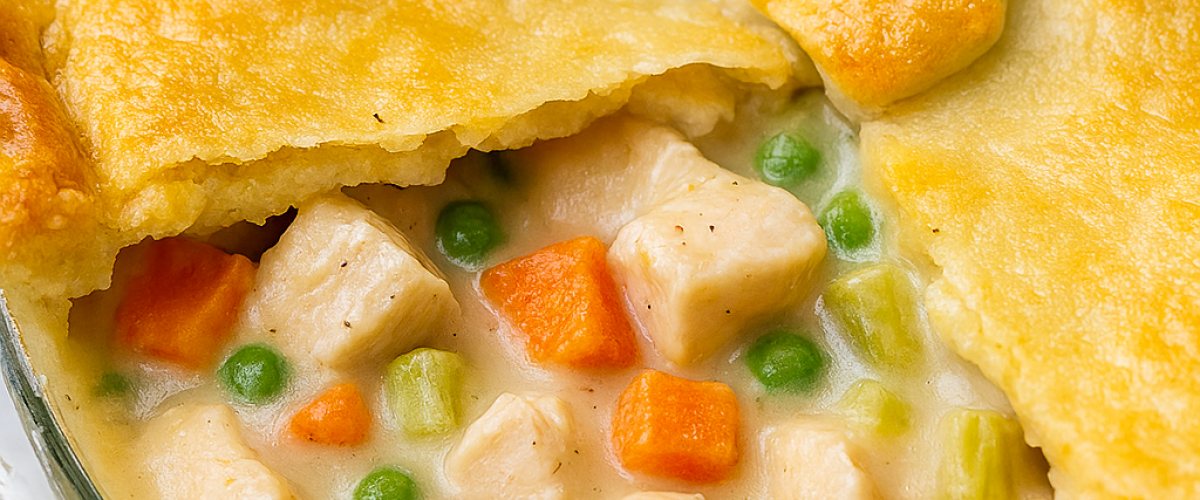 a golden-brown chicken pot pie